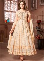 Peach Faux Georgette Wedding Wear Embroidery Work Gown With Dupatta